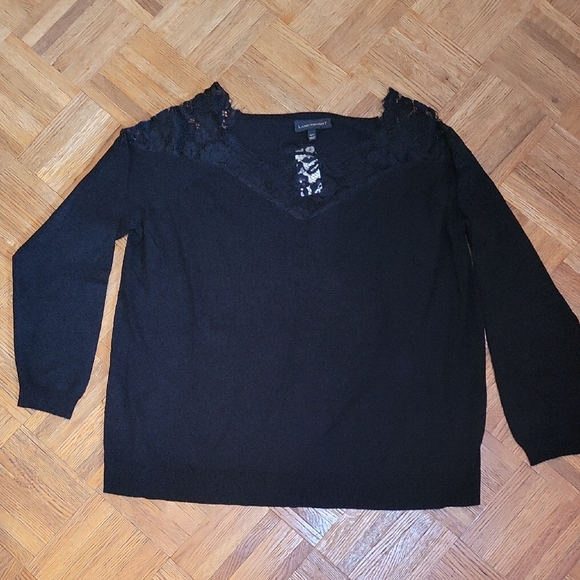 Lane Bryant Black V-Neck Sweater with Lace - Picture 1 of 9